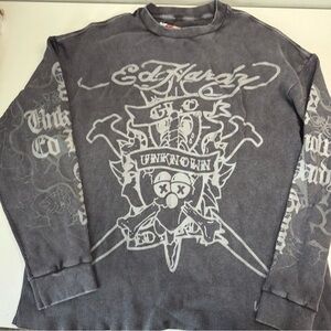 Unknown London x Ed Hardy x Chief Keef Black Waffle Longsleeve Large NWT
